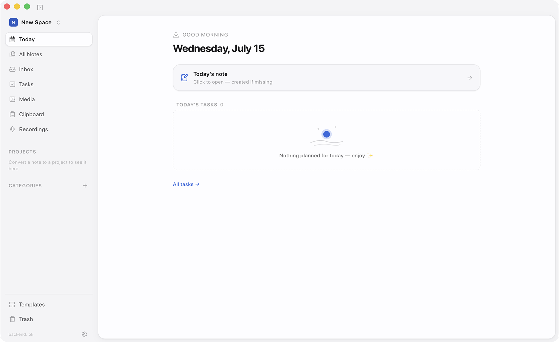 Context Note — the Today view with sidebar, notes, tasks and more